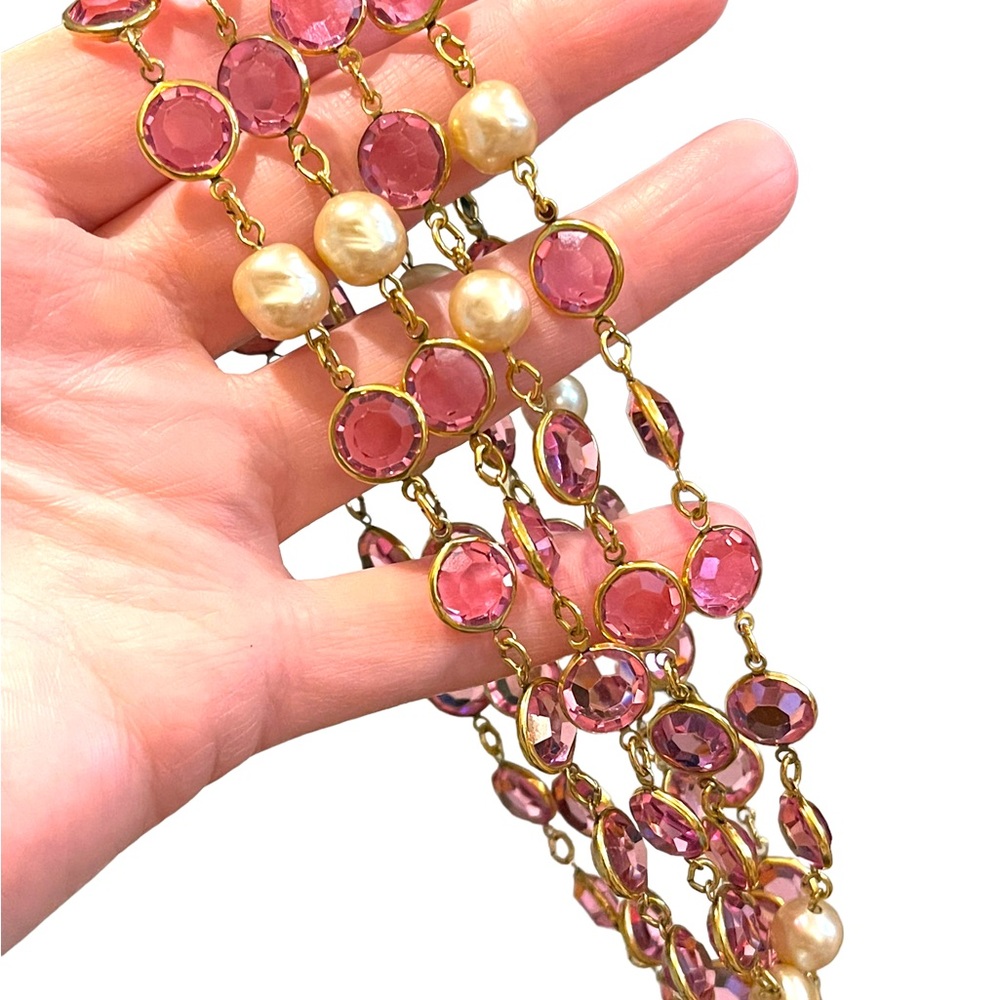 Vintage RARE  1981 Chanel AUTHENTIC Sautoir Pink Gold plated Chicklet glass neck